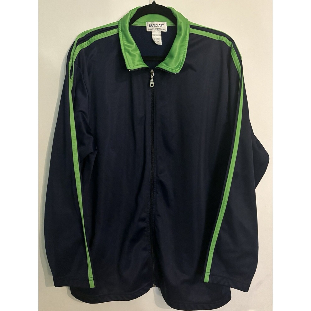 Beaux Art Men's Track Nylon Navy Lime Green Polyester Sz 1x Made In Ethiopia Zip